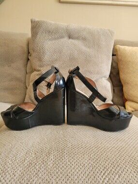 Black Platform Wedge Sandals - Women's Strappy Heels